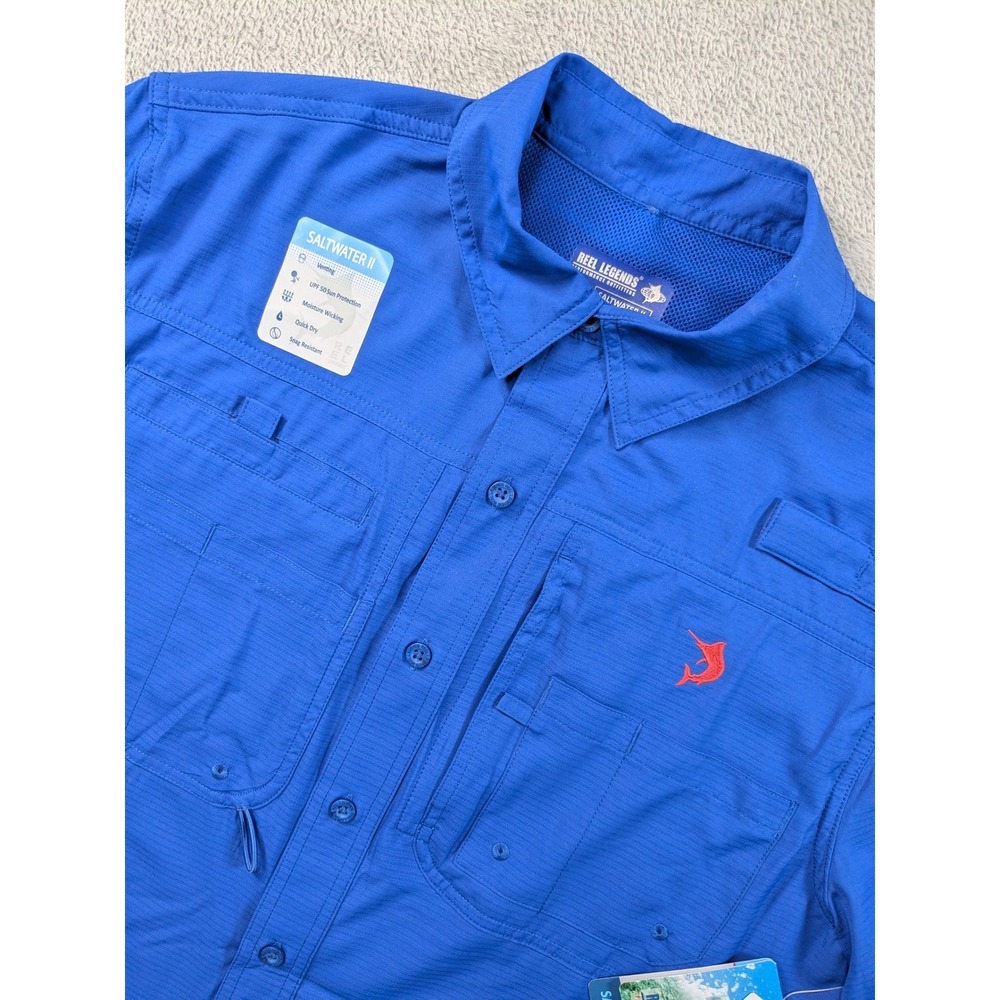 Reel Legends Saltwater II Mens Medium Blue Fishing Shirt UPF 50 Vented S/S NWT